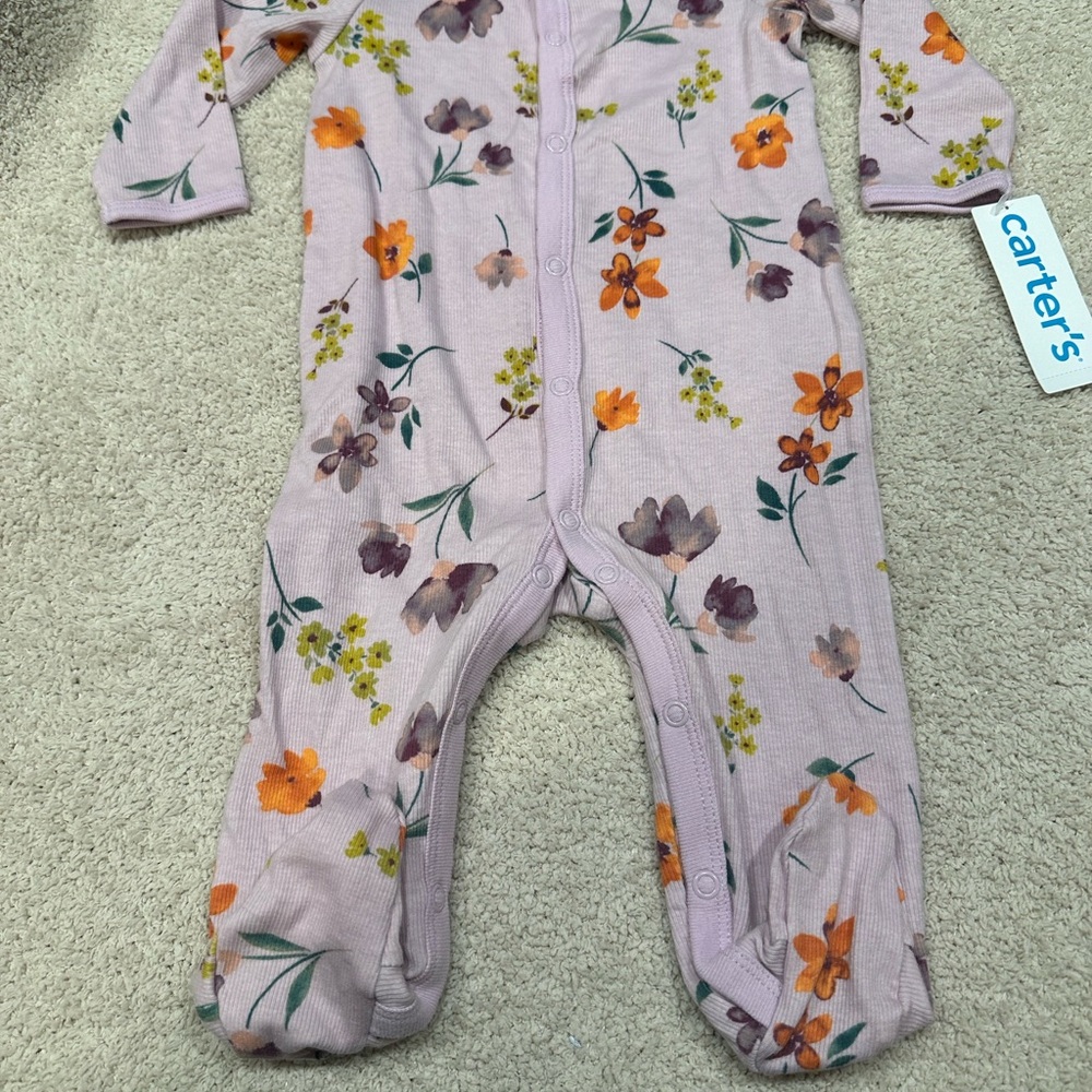 Carter's Pink and Orange Footies with Woodland Print